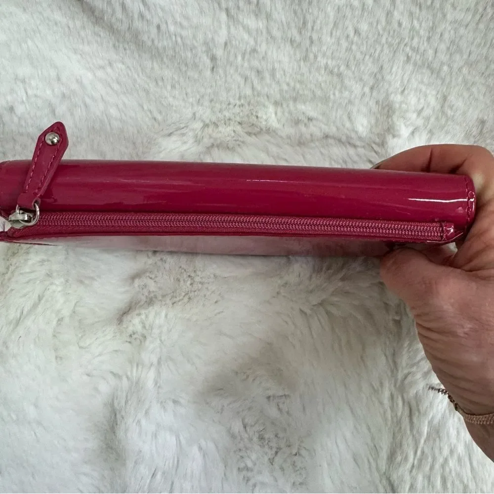 COACH Laura Fuchsia Patent Leather Metal Logo Trifold Wallet